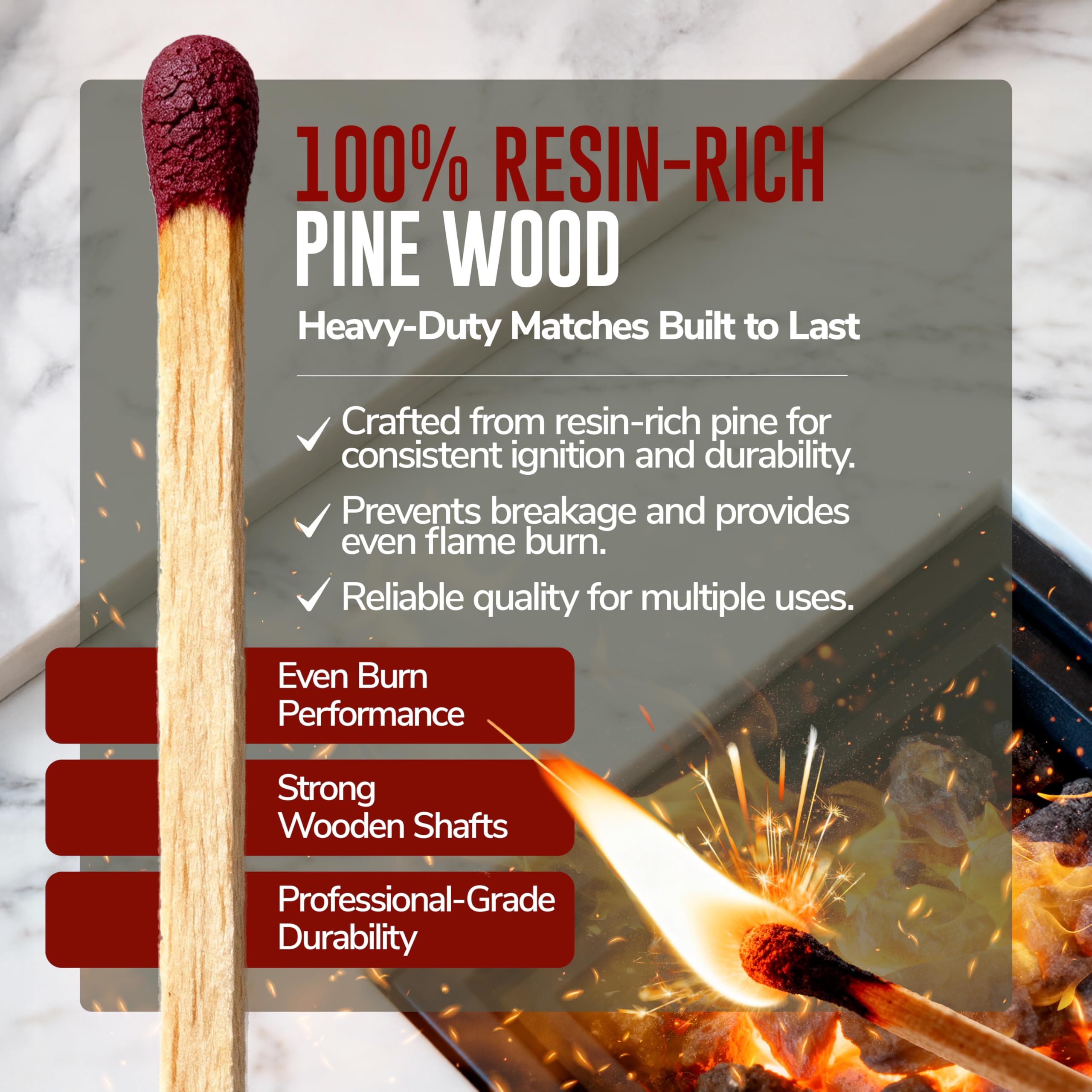 11-Inch Extra Long Wooden Safety Matches (1 Pack) - Ideal for Lighting Fireplace, Candles, Grills & Camping Firepits - Strike on Box - Heavy Duty Long Matches for Fireplace - 50 Count - Image 4