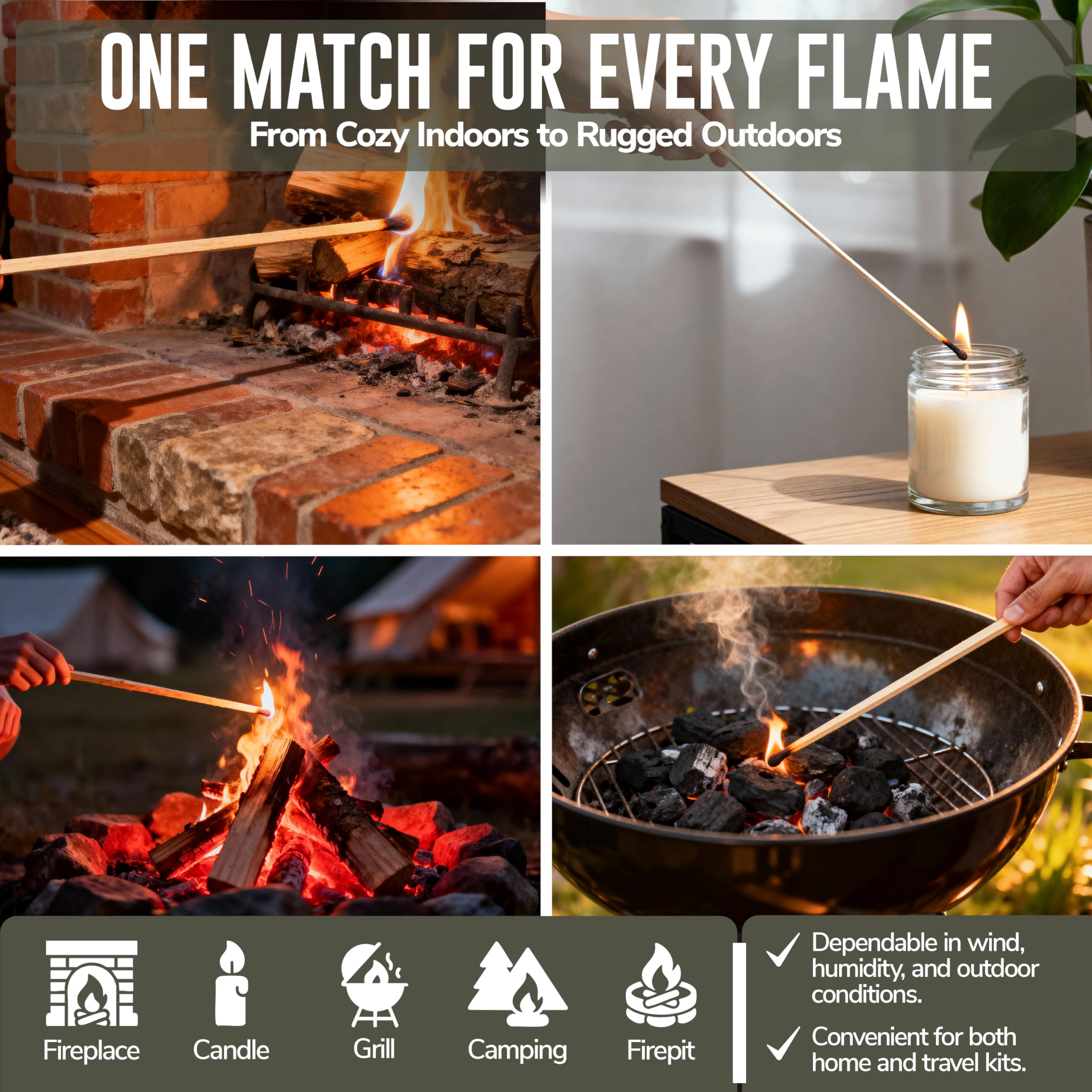 11-Inch Extra Long Wooden Safety Matches (1 Pack) - Ideal for Lighting Fireplace, Candles, Grills & Camping Firepits - Strike on Box - Heavy Duty Long Matches for Fireplace - 50 Count - Image 6