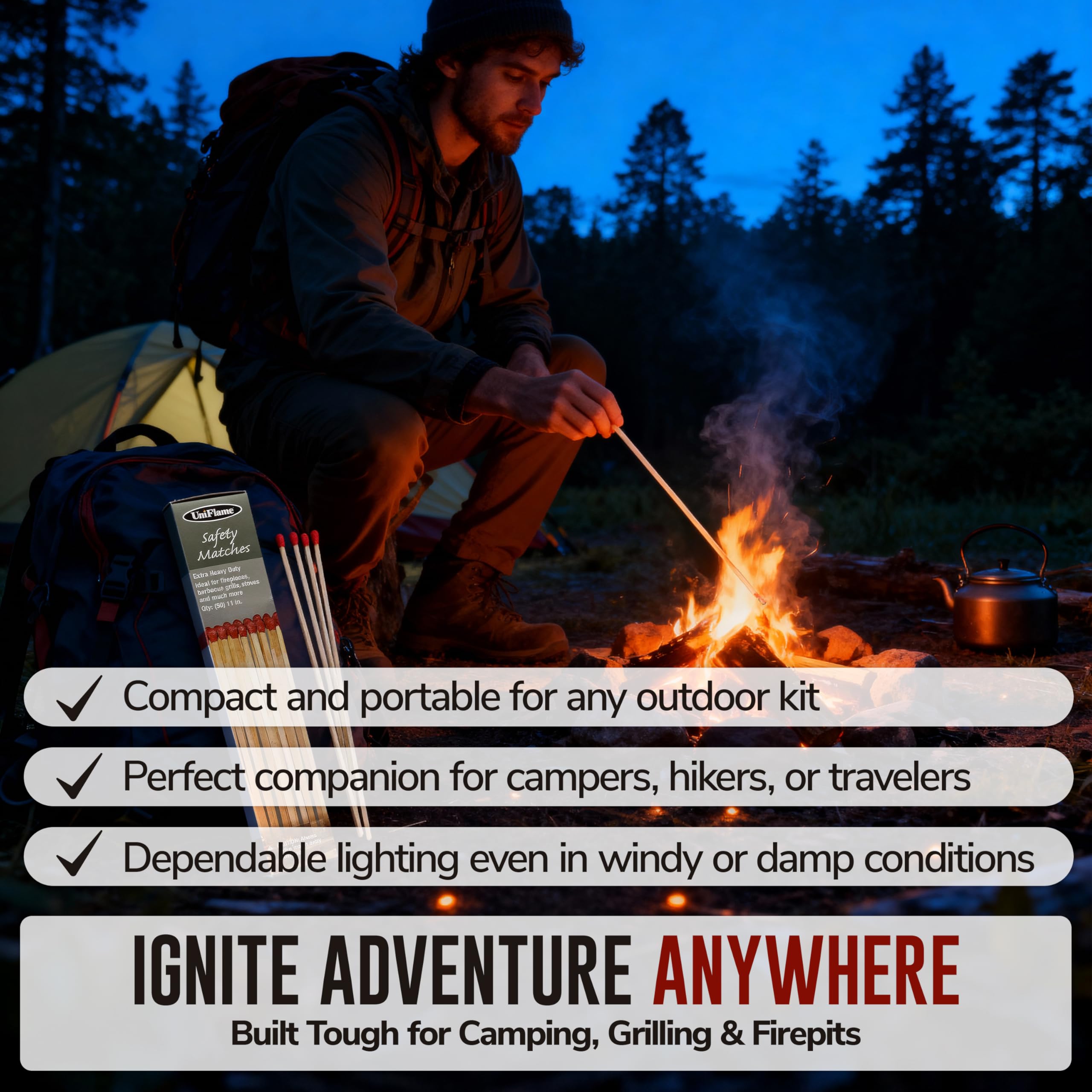 11-Inch Extra Long Wooden Safety Matches (1 Pack) - Ideal for Lighting Fireplace, Candles, Grills & Camping Firepits - Strike on Box - Heavy Duty Long Matches for Fireplace - 50 Count - Image 8