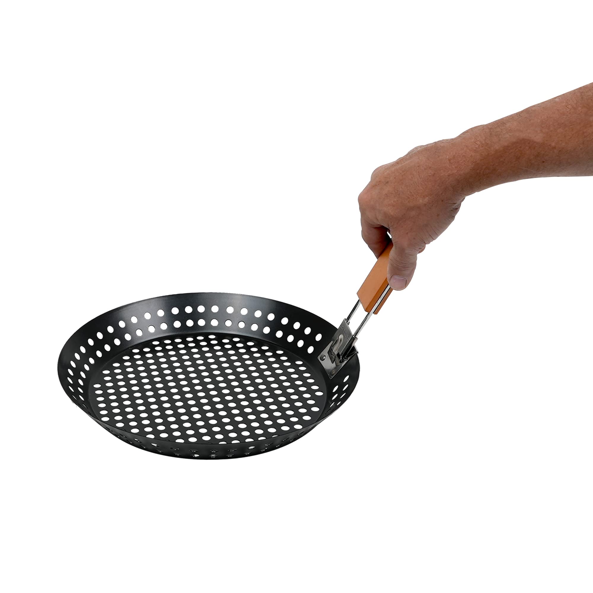 12" Non-Stick Grilling Skillet, Large Strainer with Removable Handle For Deep Frying Fried Food, Seafood & Vegetables, Grilling Basket for Indoor, Outdoor BBQ, Grill & Restaurants - Mr. Bar-B-Q 06750X - Image 6