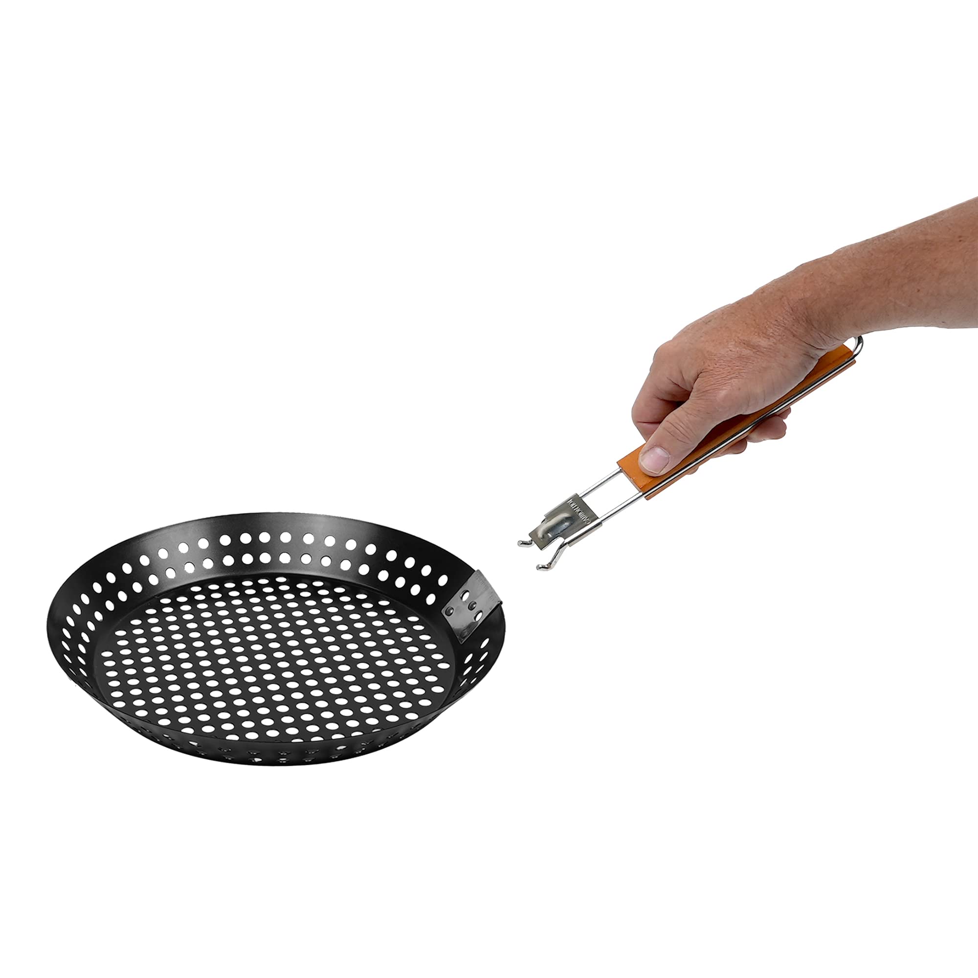 12" Non-Stick Grilling Skillet, Large Strainer with Removable Handle For Deep Frying Fried Food, Seafood & Vegetables, Grilling Basket for Indoor, Outdoor BBQ, Grill & Restaurants - Mr. Bar-B-Q 06750X - Image 7