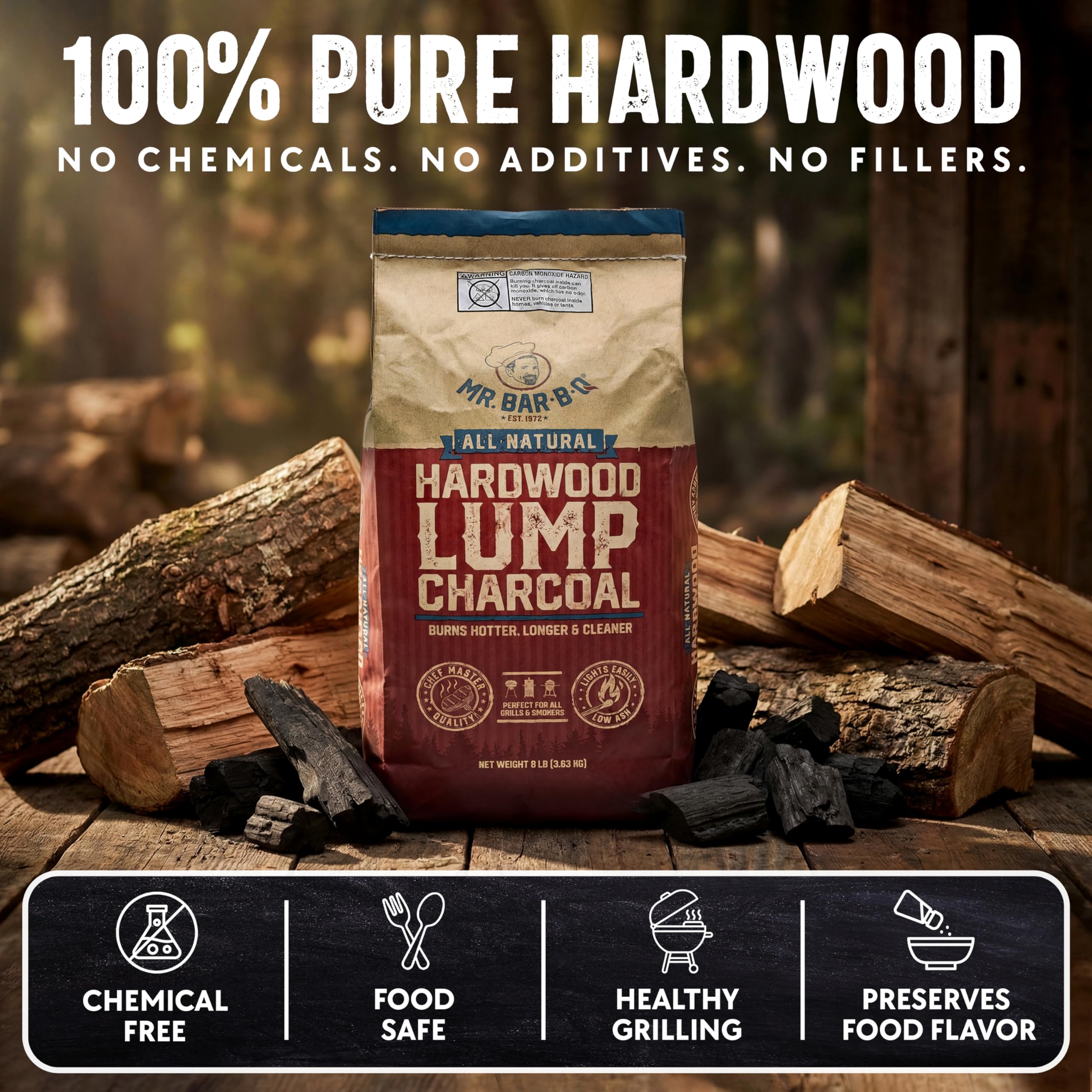 16 LB. All Natural Hardwood Lump Charcoal by Mr. Bar-B-Q - Premium Natural Charcoal for Grilling, BBQ, Smoking, Kamado & Kettle Grills - Burns Hotter & Longer - Smoky Flavor, Low Ash & Easy to Light - Image 3