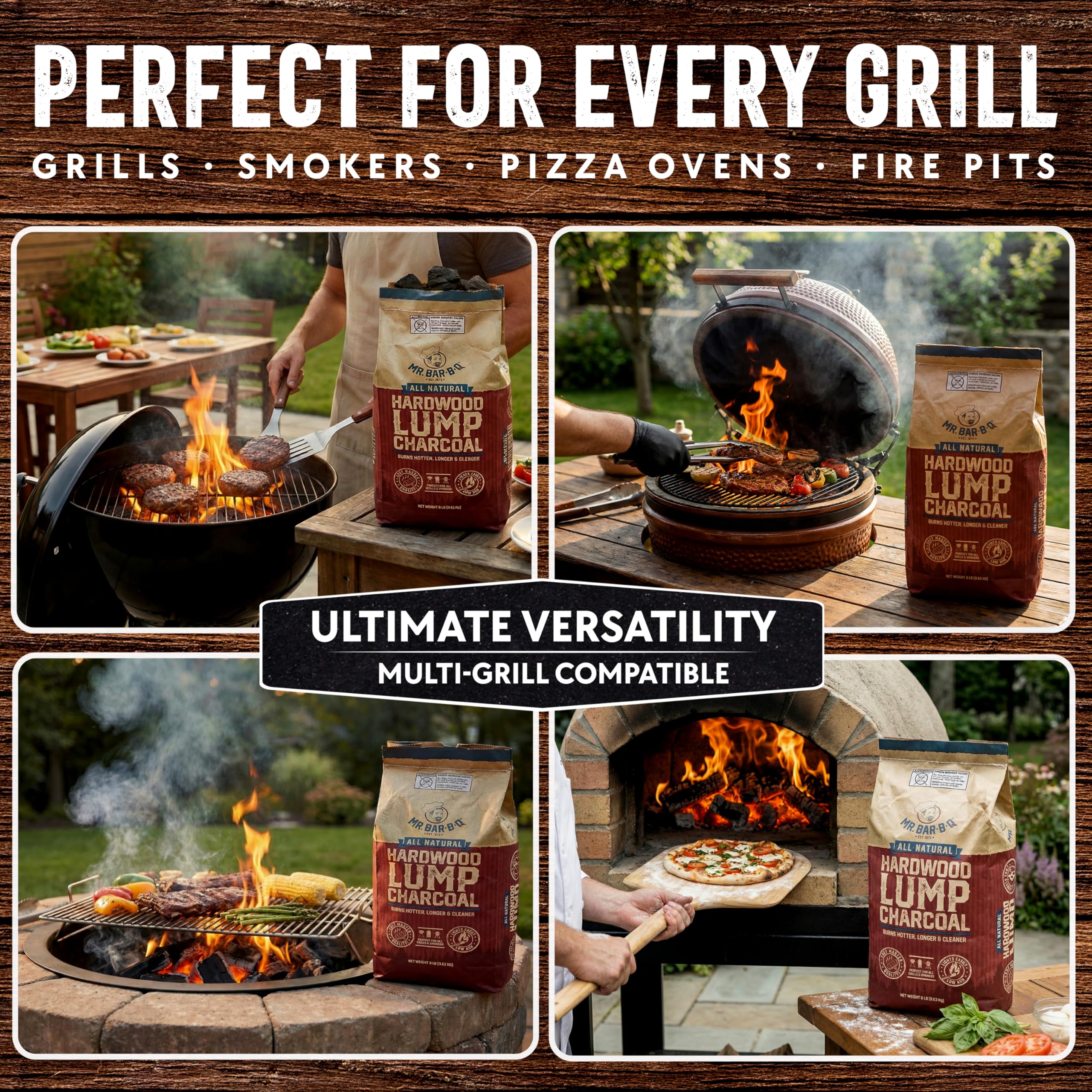 16 LB. All Natural Hardwood Lump Charcoal by Mr. Bar-B-Q - Premium Natural Charcoal for Grilling, BBQ, Smoking, Kamado & Kettle Grills - Burns Hotter & Longer - Smoky Flavor, Low Ash & Easy to Light - Image 4