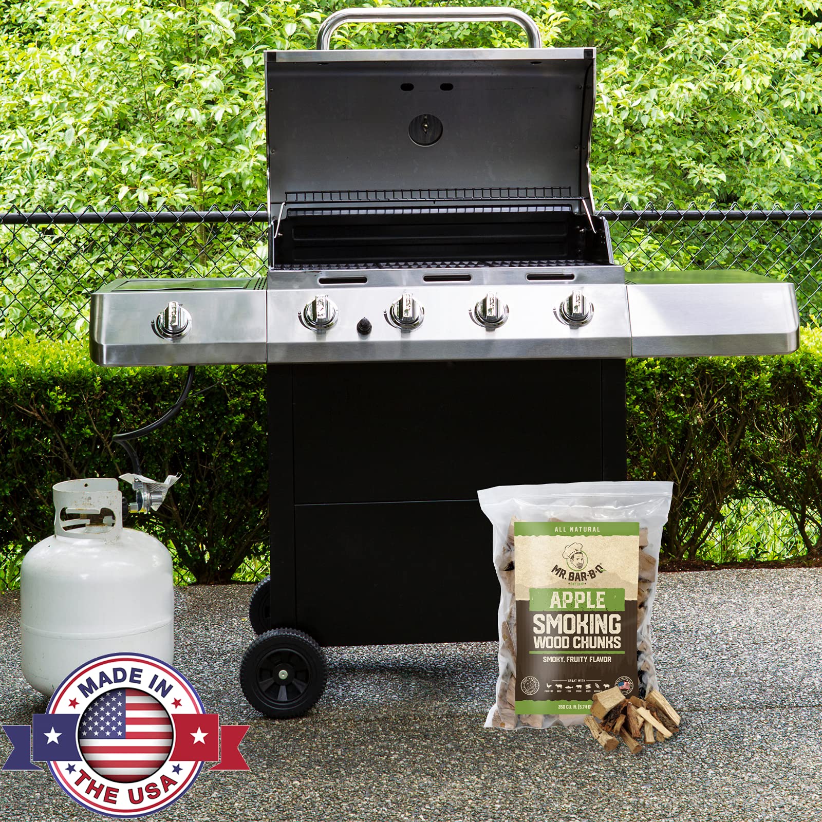 3.5 Lb. Bag Apple Wood Chunks by Mr. Bar-B-Q, Fruity Apple Flavor for Smoking, Outdoor Grilling, Backyard BBQ, Campfire, Wood Chunks for Smokers, Alternative for Charcoal Briquettes, Can be Use on Gas - Image 3
