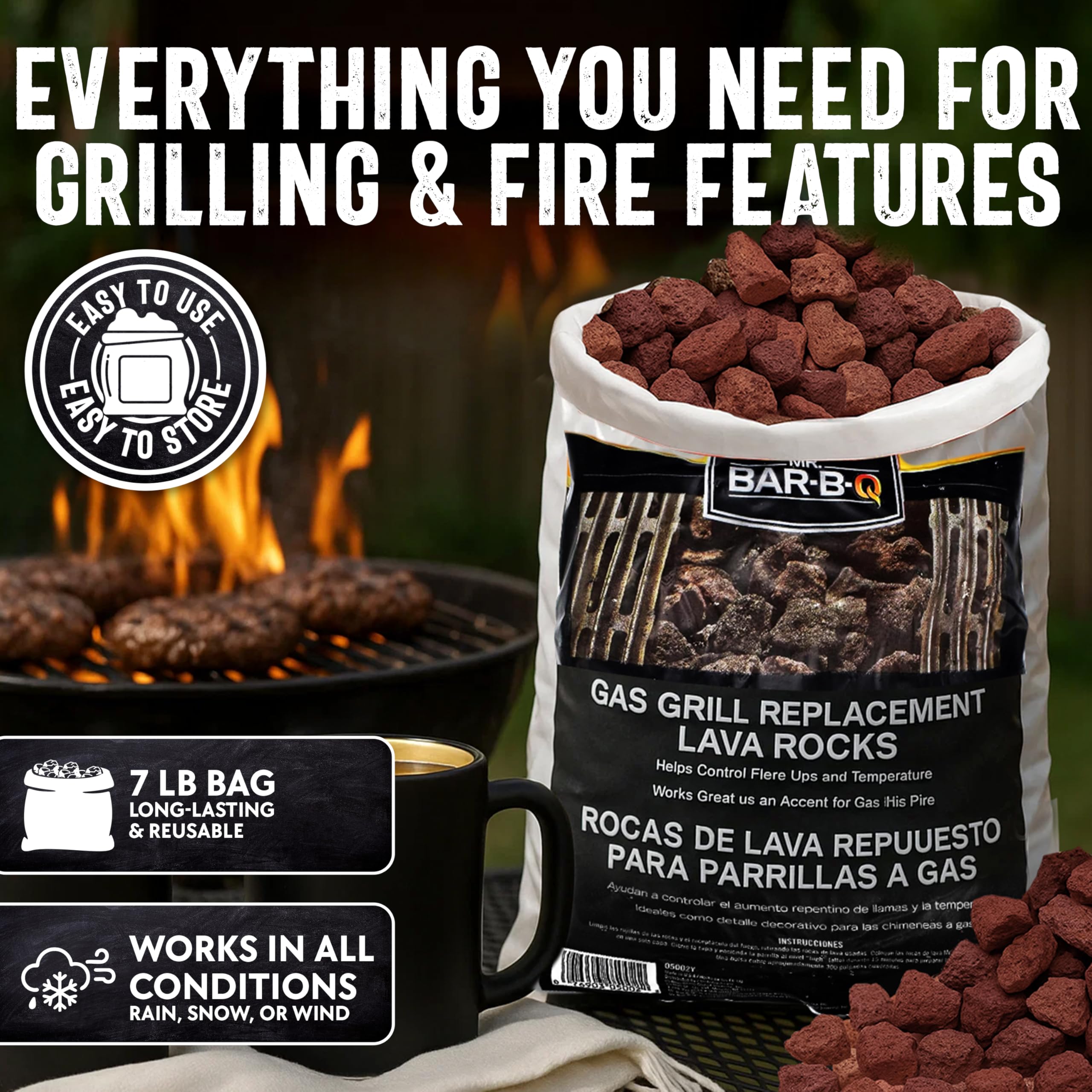 7lb Natural Volcanic Lava Rocks for Gas Fire Pit & Grill – Stones for Indoor/Outdoor Propane Fireplaces – Even Heat Distribution, Reduces Flare Ups Lava Rock by FryOilSaver Co. (Pack of 1) - Image 7