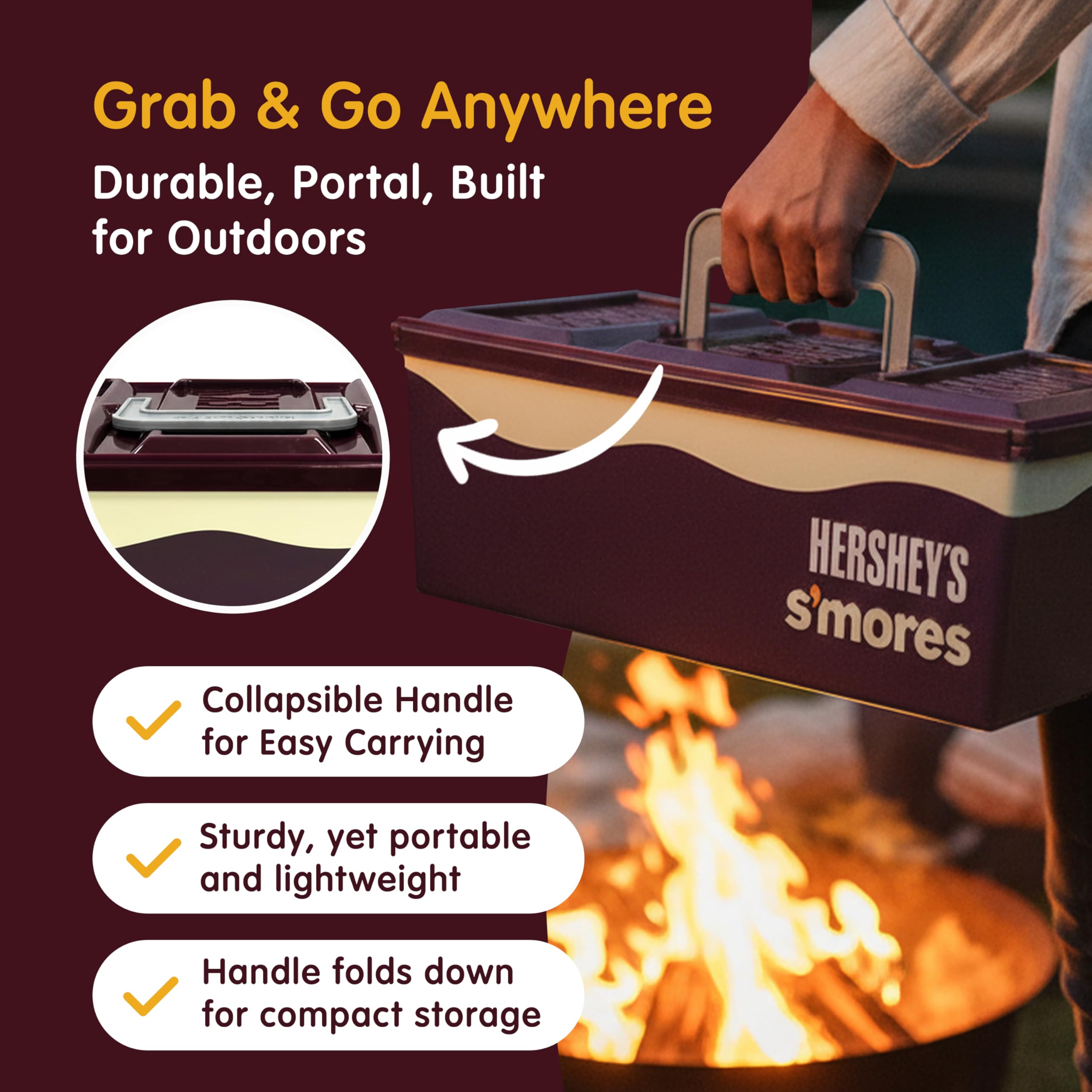 Mr. Bar-B-Q Hershey's Smores Caddy Tray Organizer - Smores Station Box to Store All Essentials On The Go for Picnics, Camping w/Removable Tray & Carrying Handle - No Food Items Included - 00262HSY - Image 3