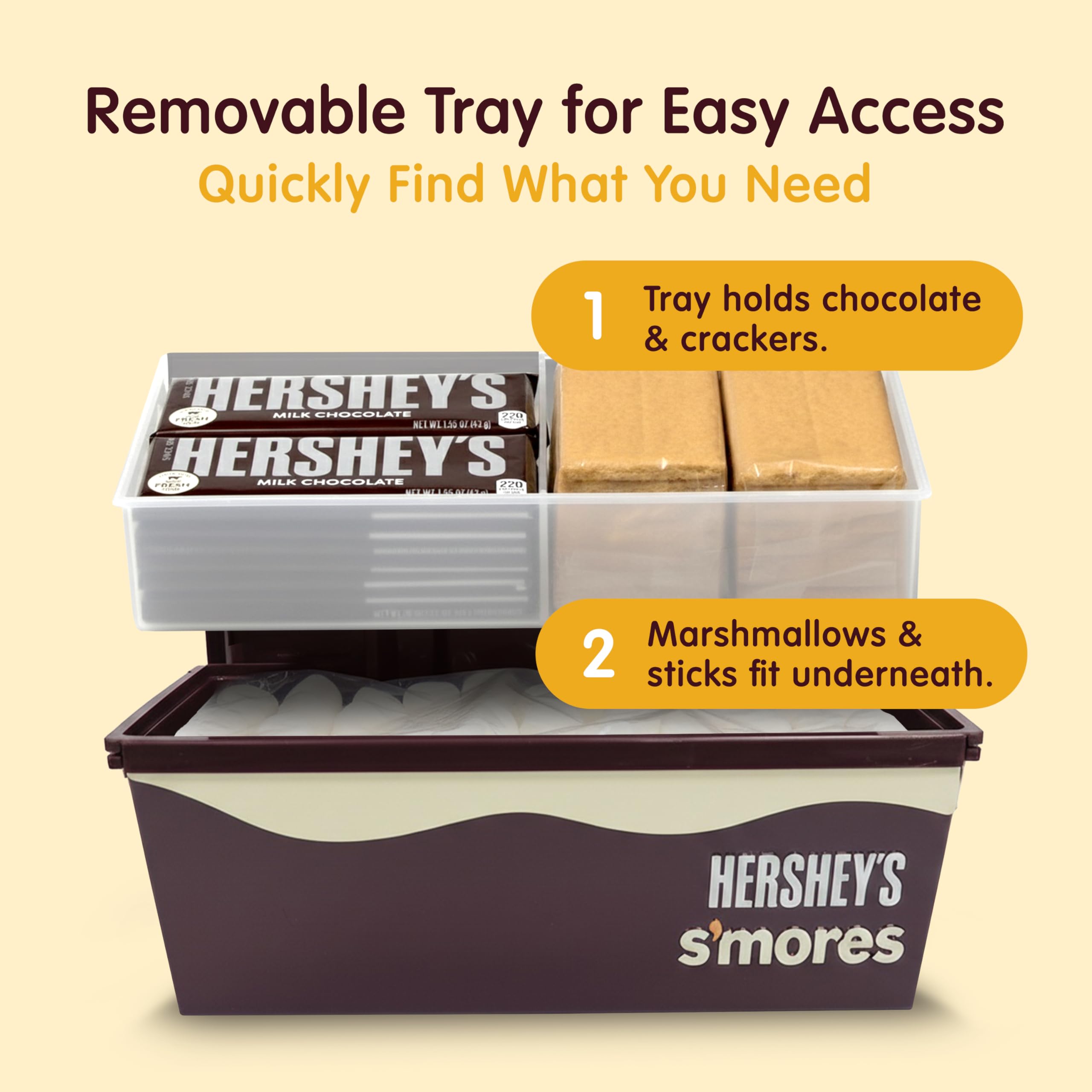 Mr. Bar-B-Q Hershey's Smores Caddy Tray Organizer - Smores Station Box to Store All Essentials On The Go for Picnics, Camping w/Removable Tray & Carrying Handle - No Food Items Included - 00262HSY - Image 4