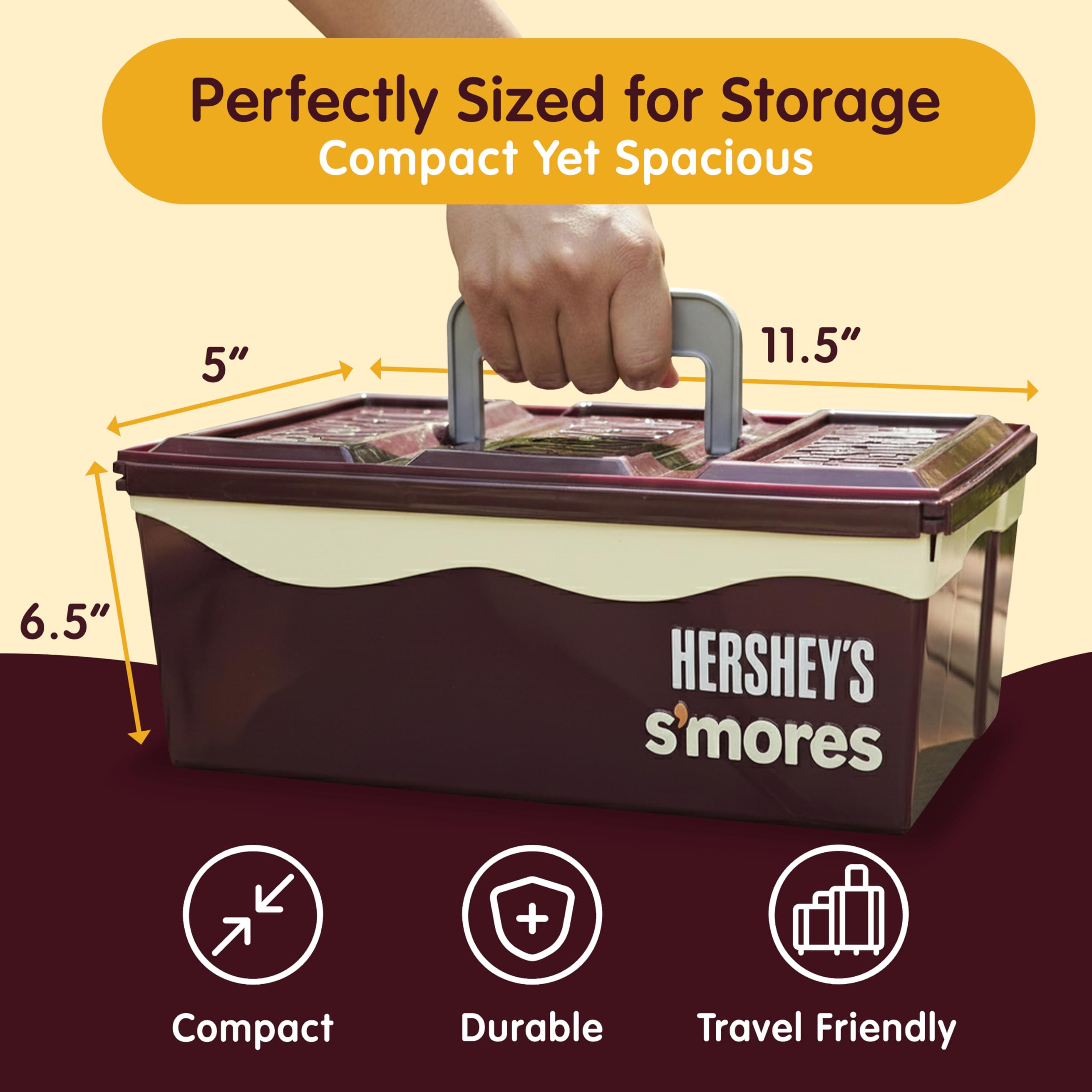 Mr. Bar-B-Q Hershey's Smores Caddy Tray Organizer - Smores Station Box to Store All Essentials On The Go for Picnics, Camping w/Removable Tray & Carrying Handle - No Food Items Included - 00262HSY - Image 5