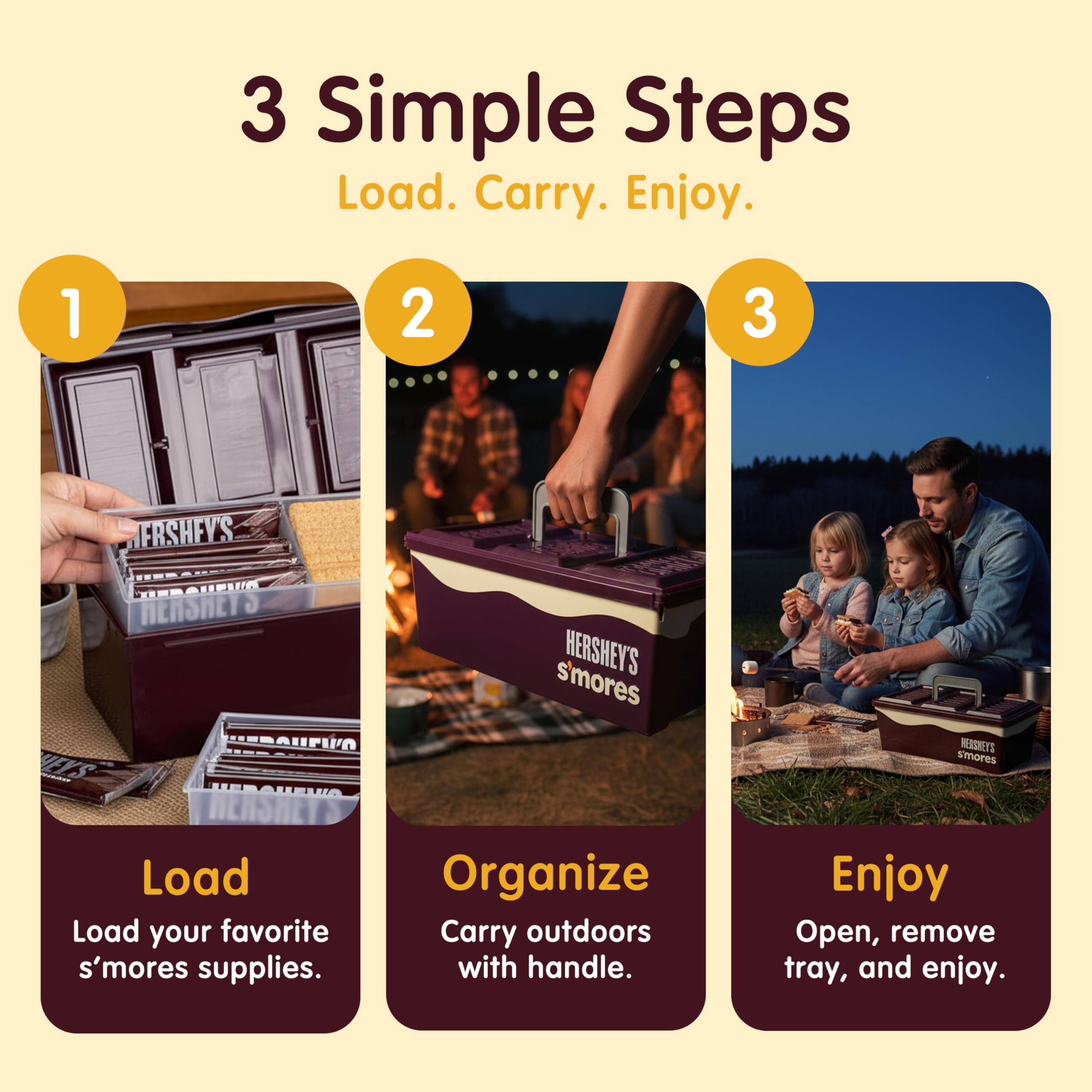 Mr. Bar-B-Q Hershey's Smores Caddy Tray Organizer - Smores Station Box to Store All Essentials On The Go for Picnics, Camping w/Removable Tray & Carrying Handle - No Food Items Included - 00262HSY - Image 6