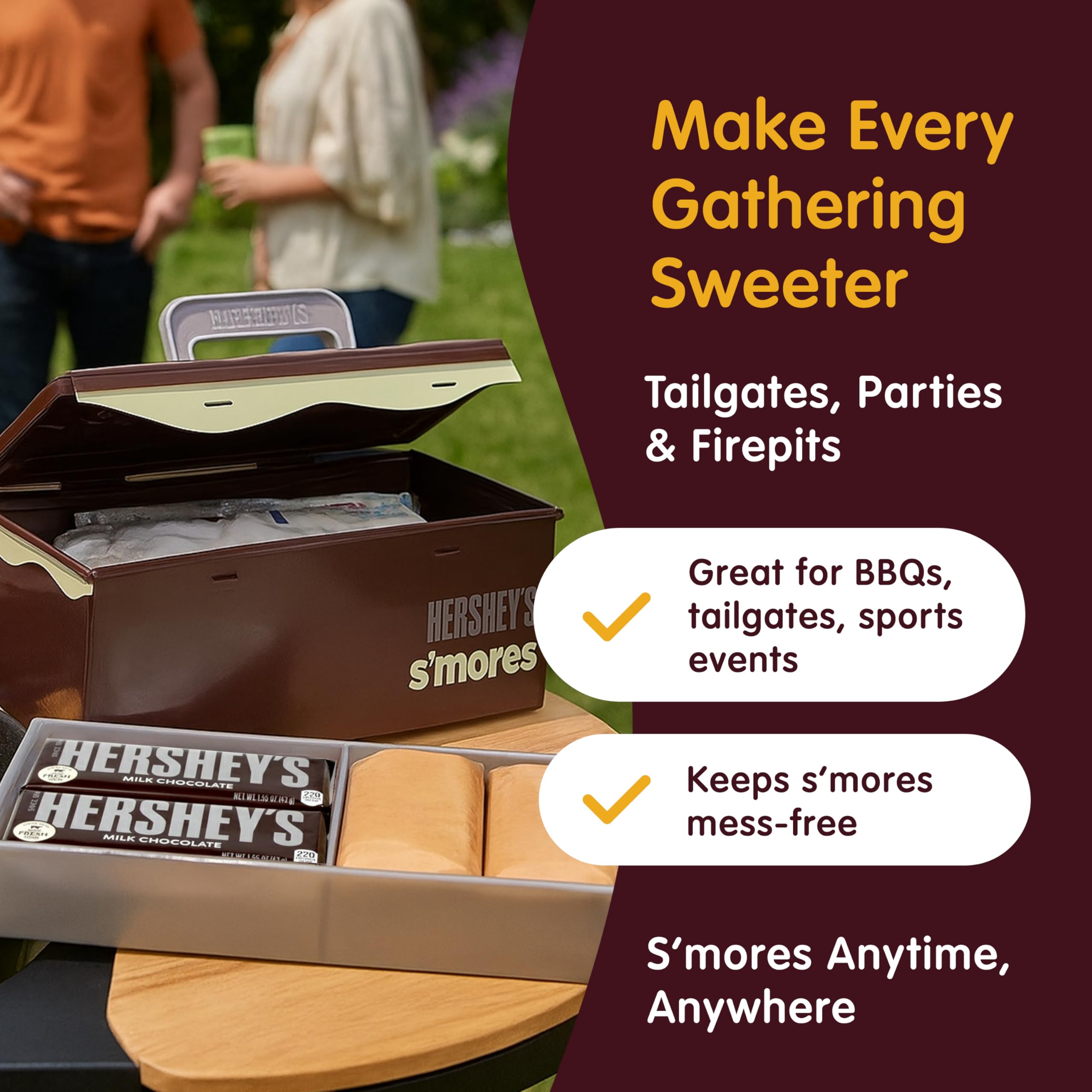 Mr. Bar-B-Q Hershey's Smores Caddy Tray Organizer - Smores Station Box to Store All Essentials On The Go for Picnics, Camping w/Removable Tray & Carrying Handle - No Food Items Included - 00262HSY - Image 8