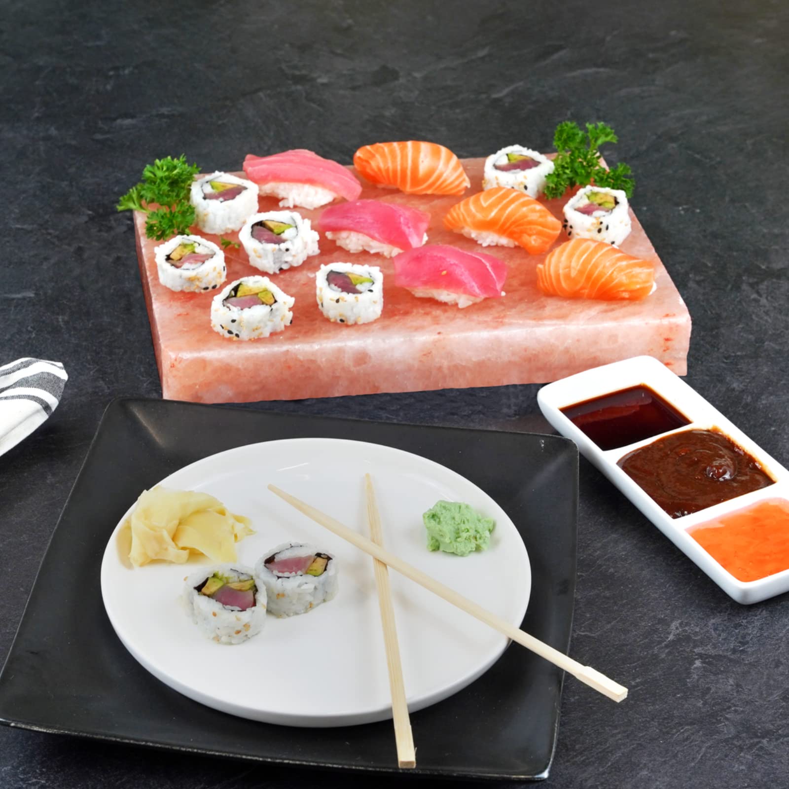 Mr. Bar-B-Q Himalayan Pink Salt Cooking Block, 100% Natural Food Grade Himalayan Salt Block Plate 12 x 8" w/Steel Tray for Hot & Cold Cooking, Cutting, Serving, Grilling, Searing & Backyard BBQ Grill - Image 6