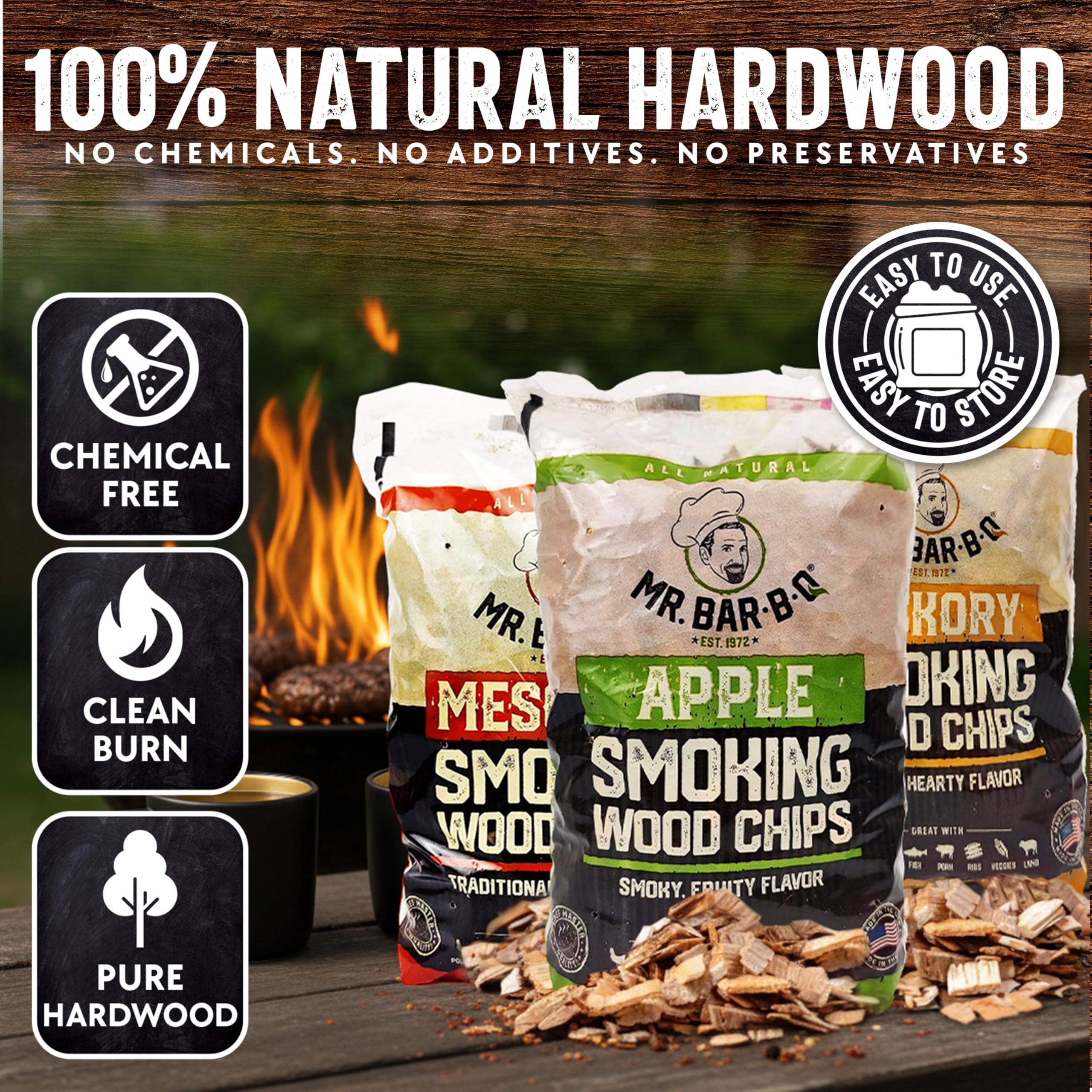 Wood Smoker Chips Bundle of 3 Flavors - Apple, Mesquite & Hickory Wood Chips by Mr. Bar-B-Q, Can be Used on Gas & Charcoal Grill, Variety of Flavors for Smokers, Grilling, BBQ, Camping(3 x 1.8 Lb Bag) - Image 3